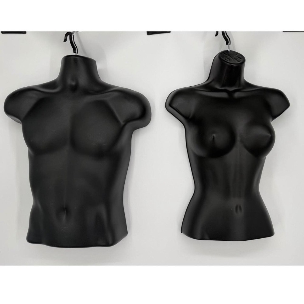 Black Hanging Mannequin Torso Set Male and Female Plastic Clothing Display Forms - Picture 1 of 5